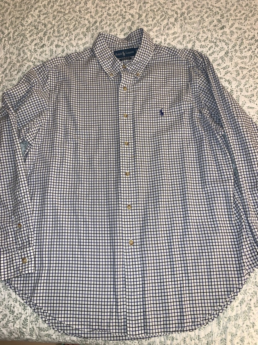 Ralph Lauren classic fit bottom down L/S shirt XL. Navy windowpane